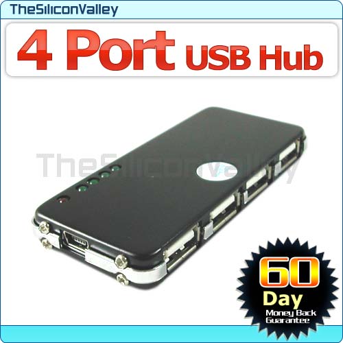 ALUMINIUM 4 PORTS USB 2.0 HUB FOR PC MAC LAPTOP DESKTOP