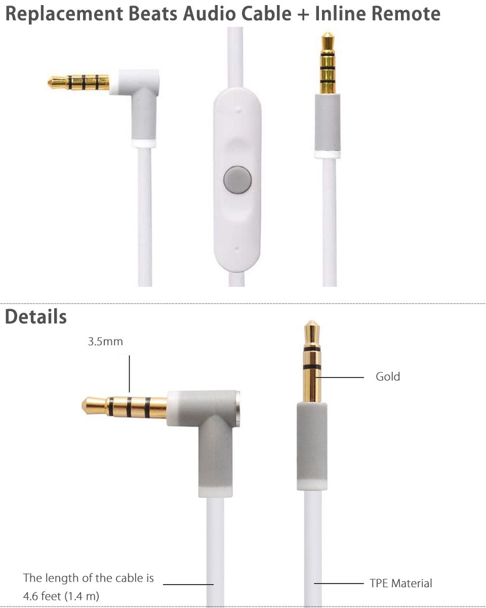 3.5mm Replacement Audio Cable Cord Wire For Beats By Dr Dre PRO DETOX