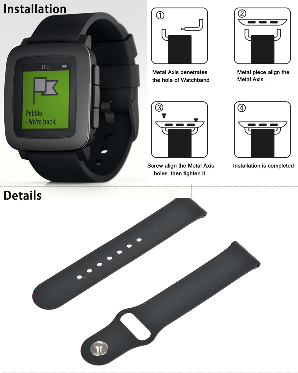 Leather Wrist Band Pebble Time Smart Watch