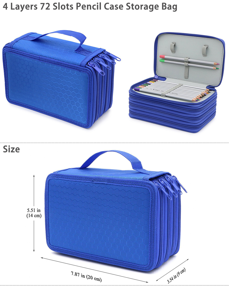 4 Layers 72 Slots Large Pencil Brush Case Box Pen Pouch Bag Makeup
