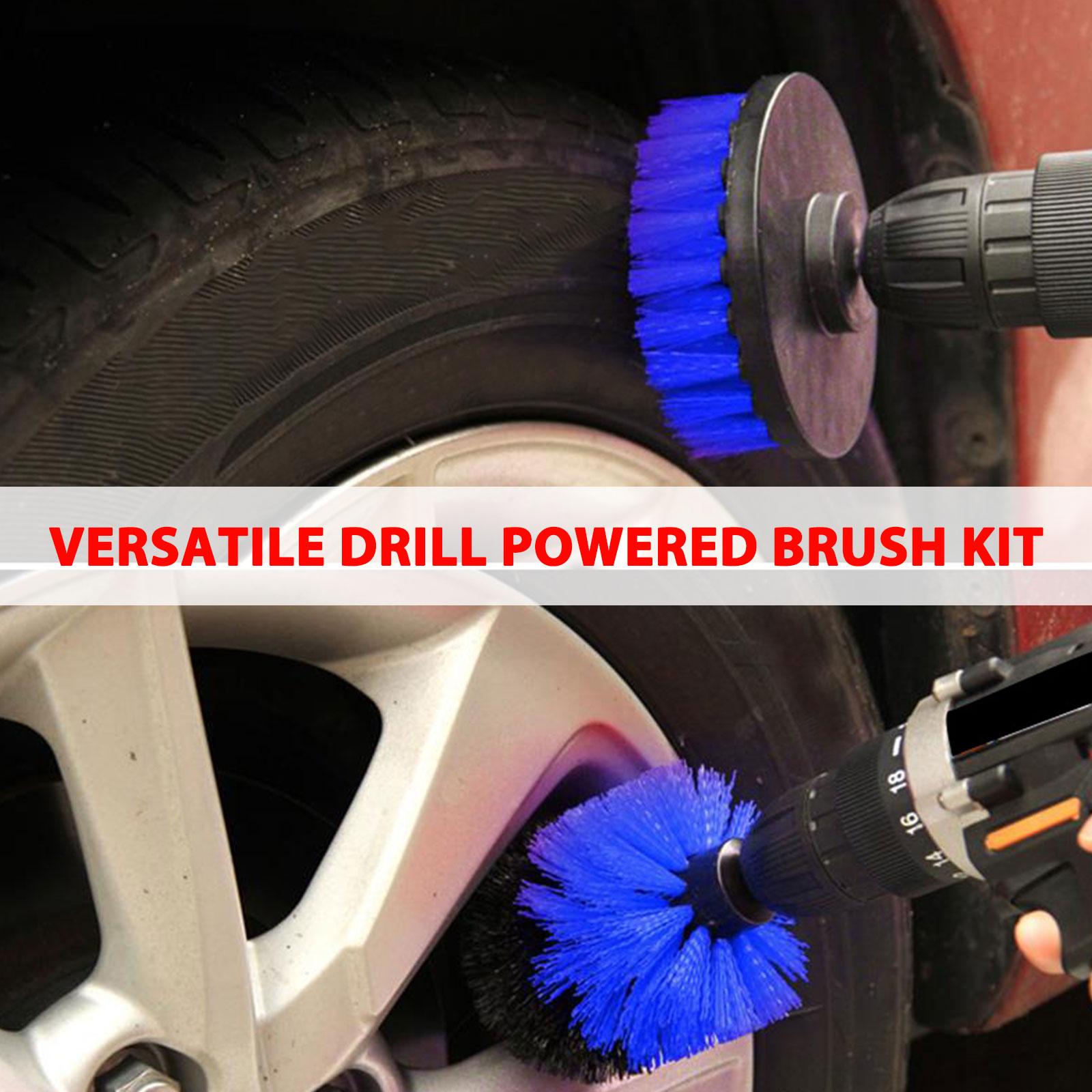 3pcs Car Wash Brush Hard Bristle Drill Auto Detailing Cleaning Tools