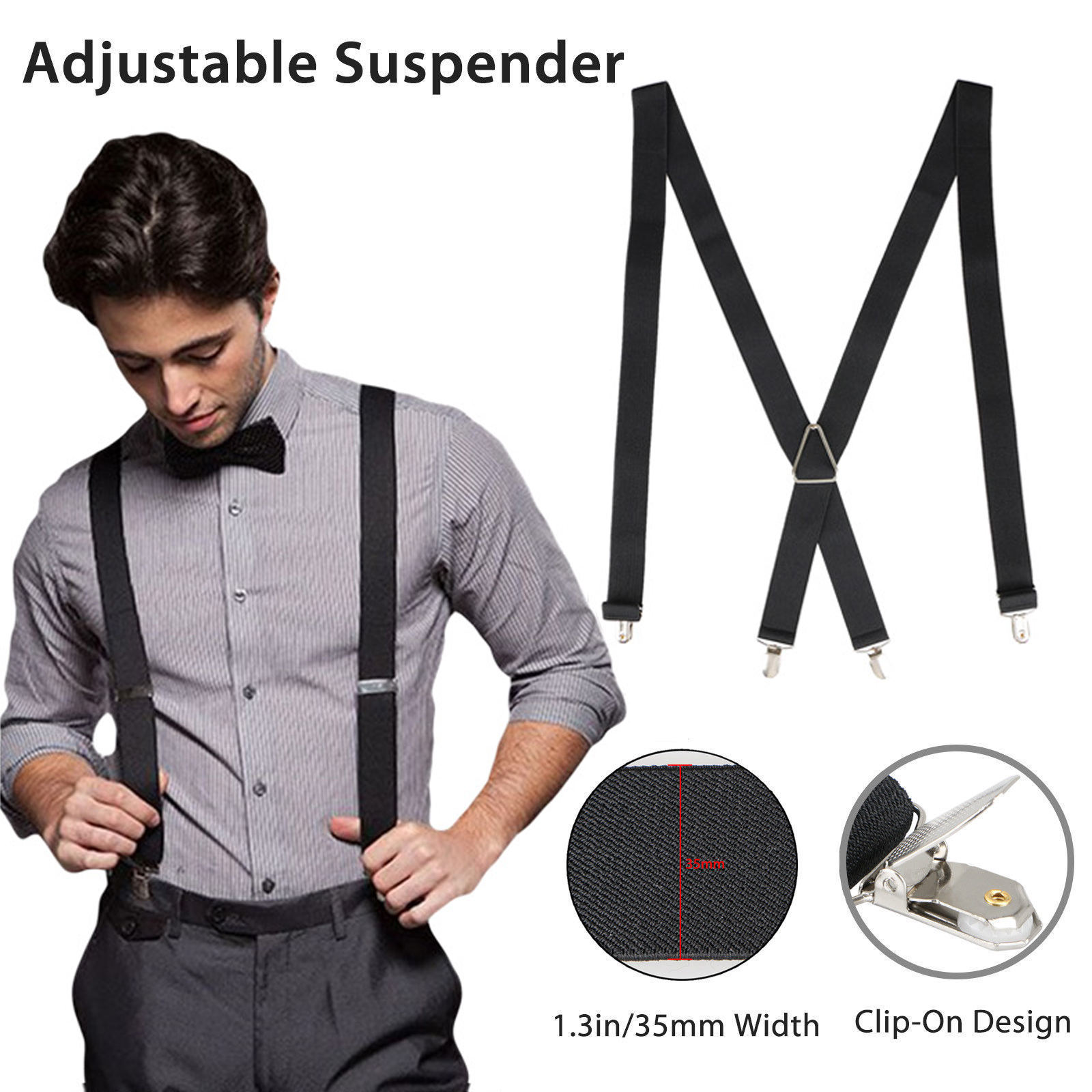 Mens Black X-back Clip-on Suspenders Adjustable Elastic Retro Formal Braces  Tux for sale online