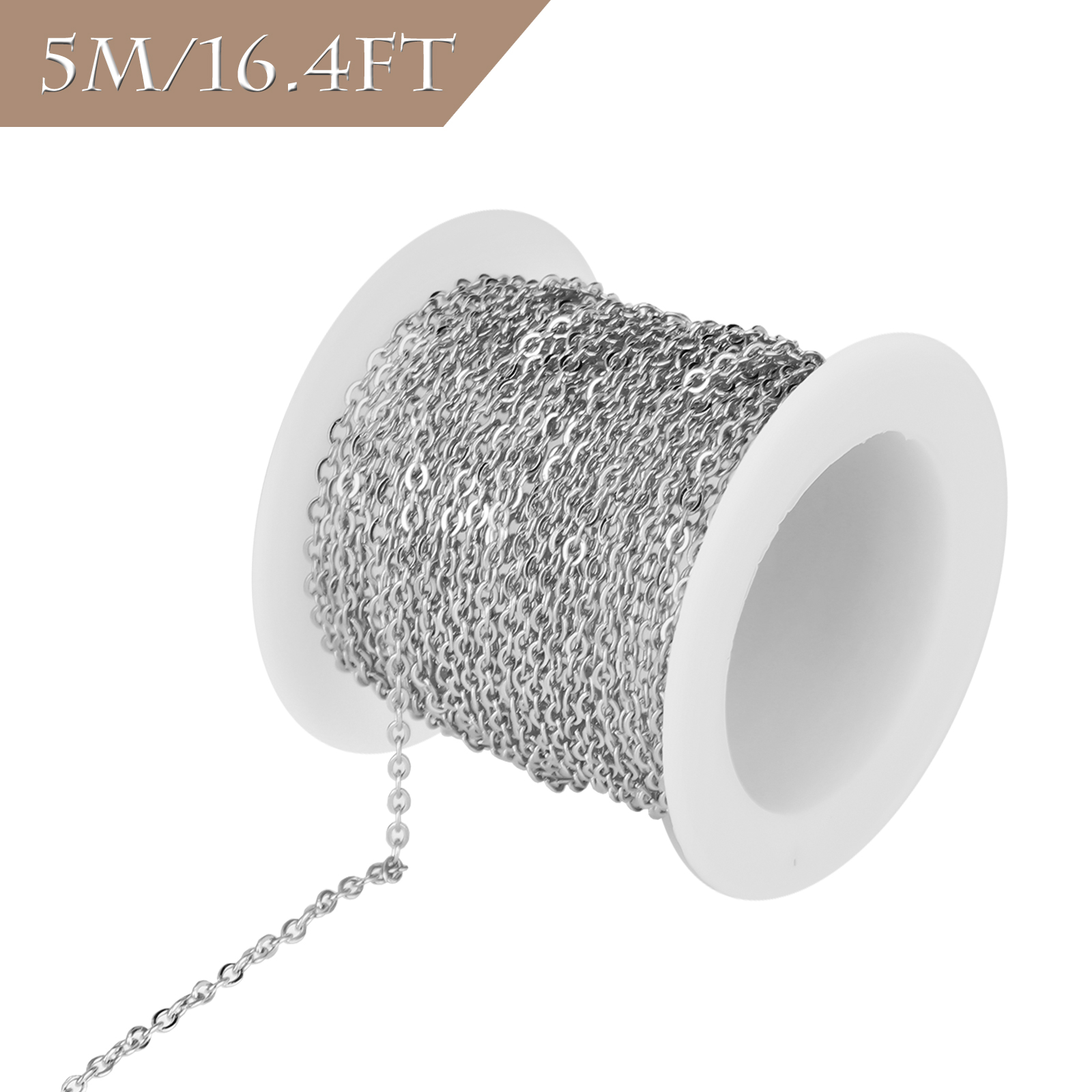 Color:Silver 1PCS:5m/16.4ft Stainless Steel Jewelry Making Chain Necklace Charm Pendant Link Cable