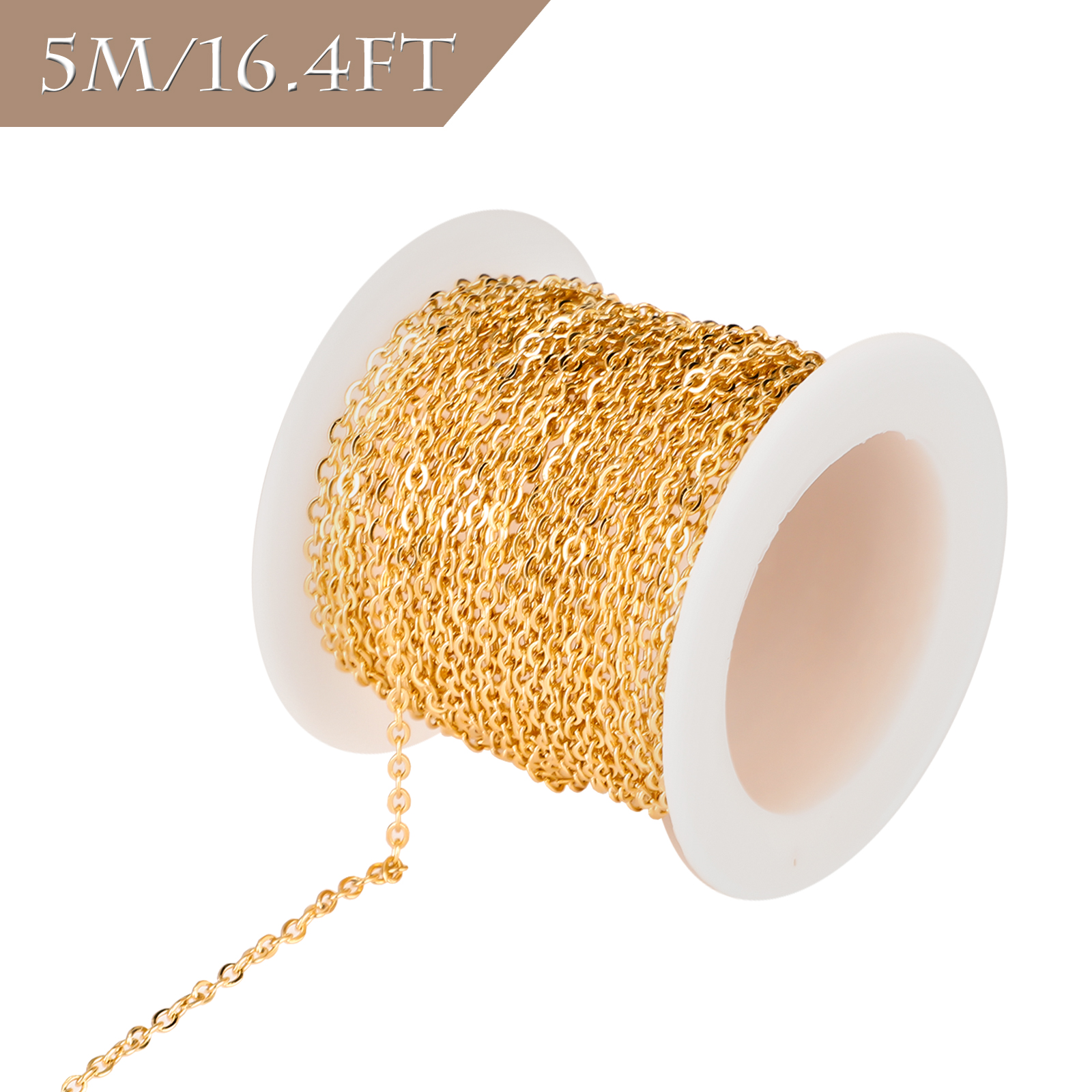 Color:Gold 1PCS:5m/16.4ft Stainless Steel Jewelry Making Chain Necklace Charm Pendant Link Cable