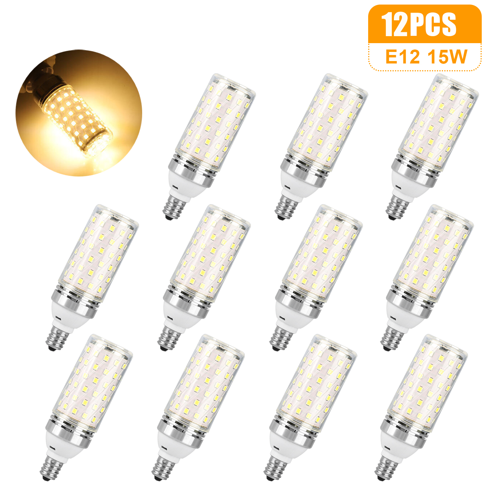 12X E12 LED Corn Light Bulb 16W Candelabra Ceiling Fan Lamp Daylight White 6000K