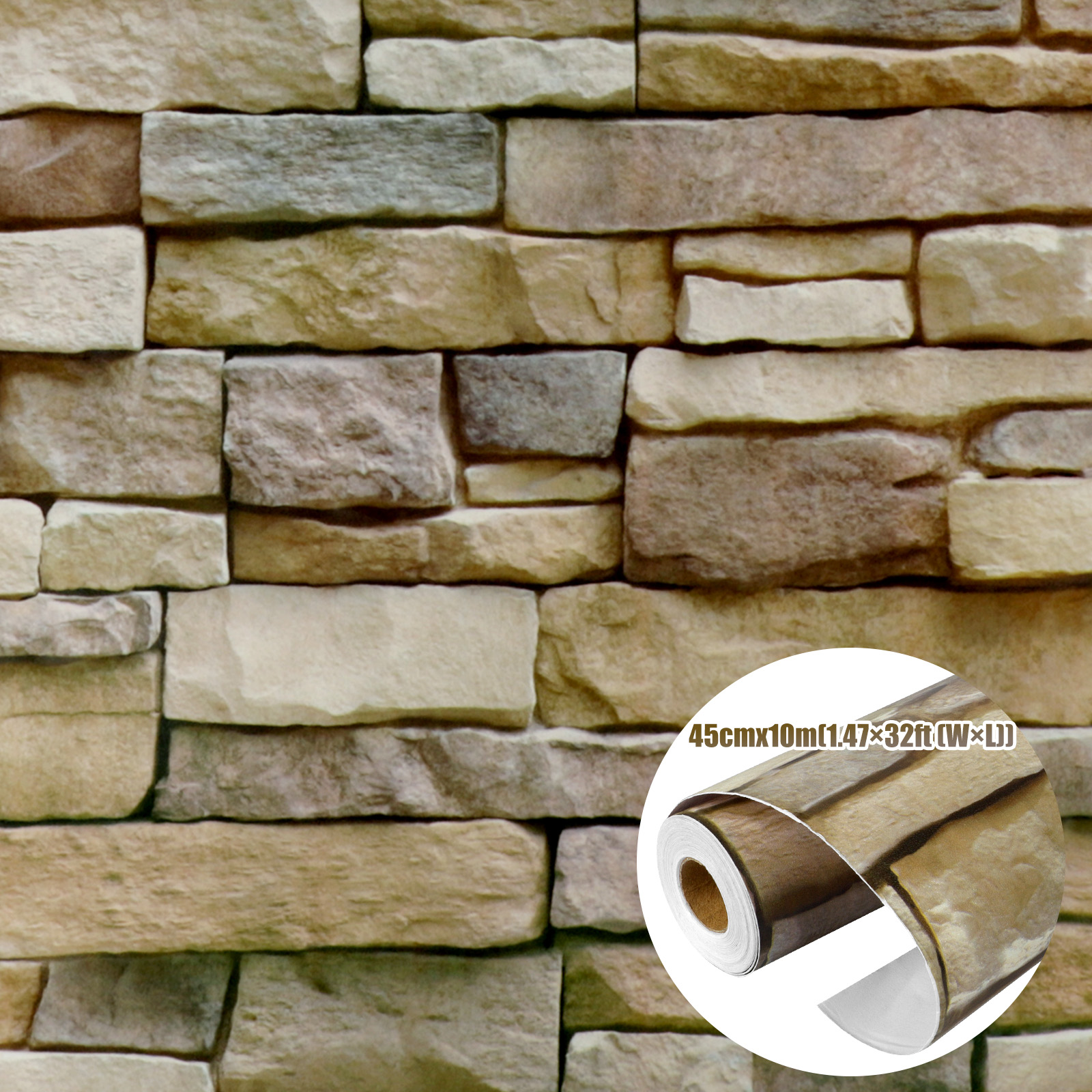 1M/10M DIY 3D Stone Wallpaper Background Modern Vinyl Film Self-adhesive Sticker - Picture 10 of 11