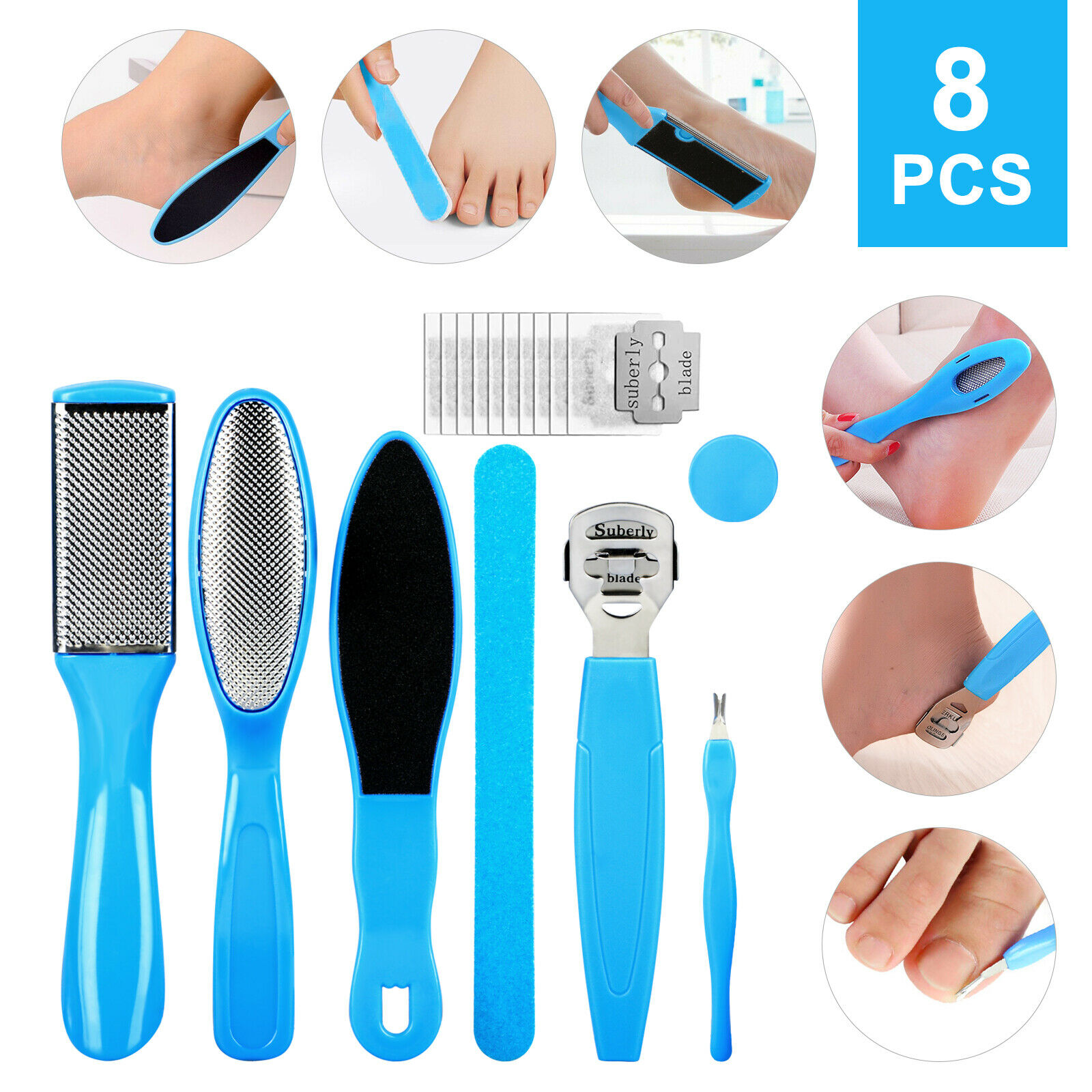 Scraper Pedicure Tool Pedicure Callus Shaver Sets with Case Foot Files Kit  Foot File Heads 10 Replacement Blades 