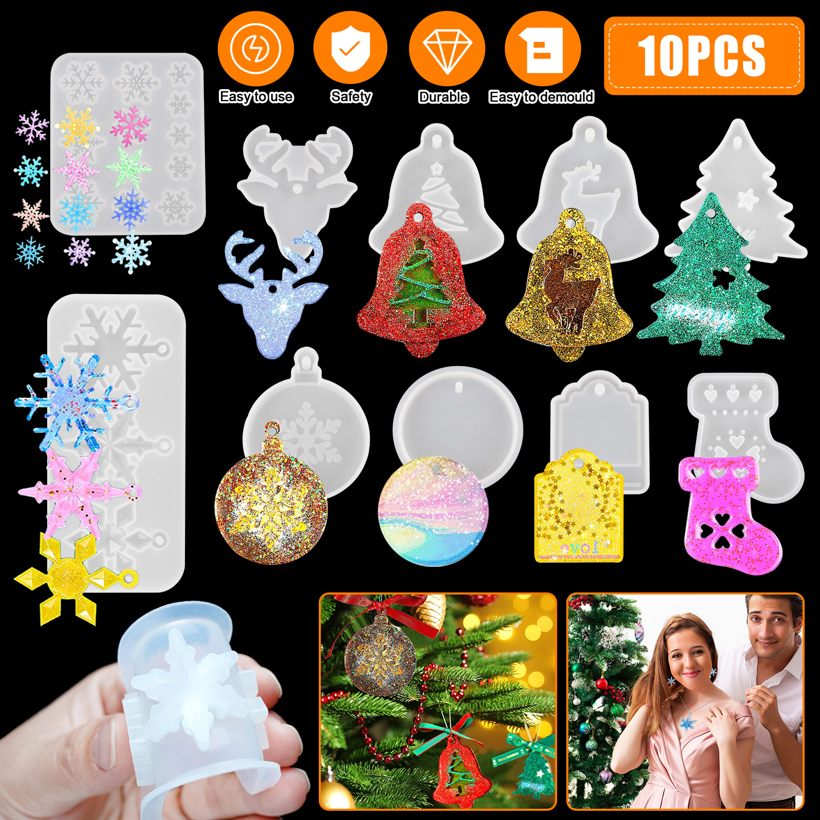 Silicone Glue Roller And Tray Resin Shaker Molds Coffee Jewelry Molds for  Resin Casting DIY Crafts Silicone Resin For Epoxy Resin Christmas Resin  Molds Pendant Round Making Molds Christmas Jewelry 
