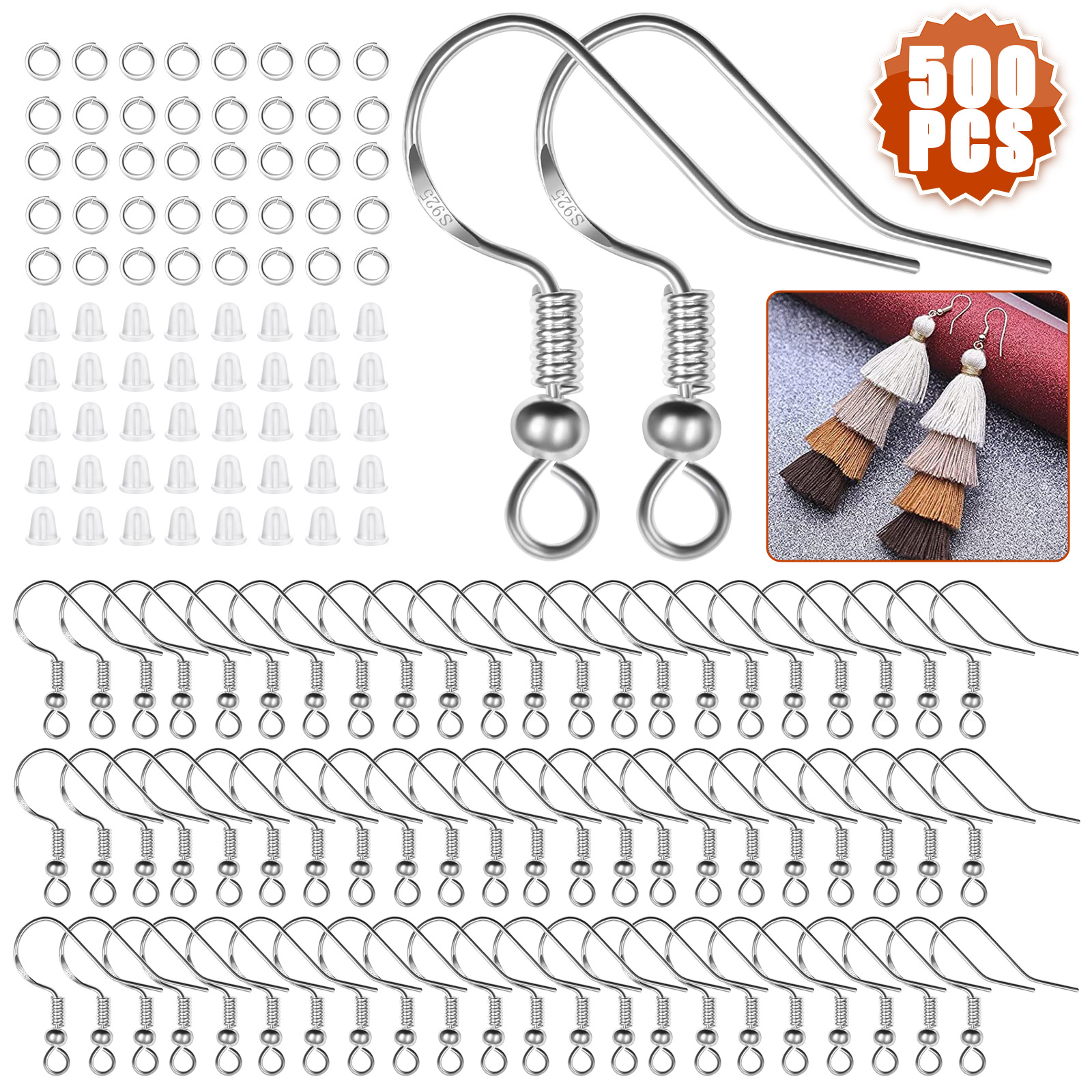 200PCS Earring Hooks Hypo-allergenic Earring Wires Fish Hook Bulk for  Jewelry Making (White Gold, Bead)