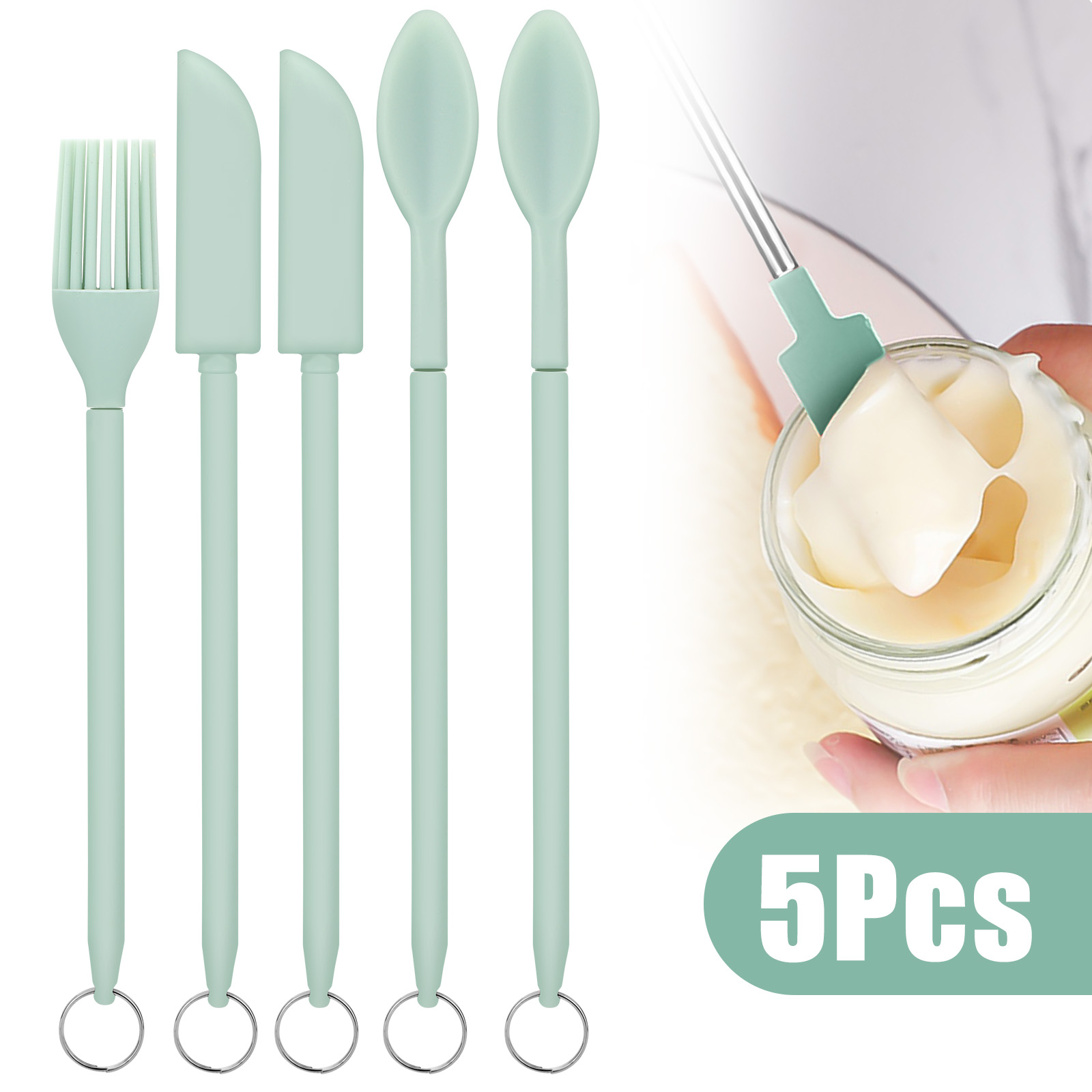 5X Mini Silicone Telescopic Spatula Jars Scraper DoubleHeaded Brush