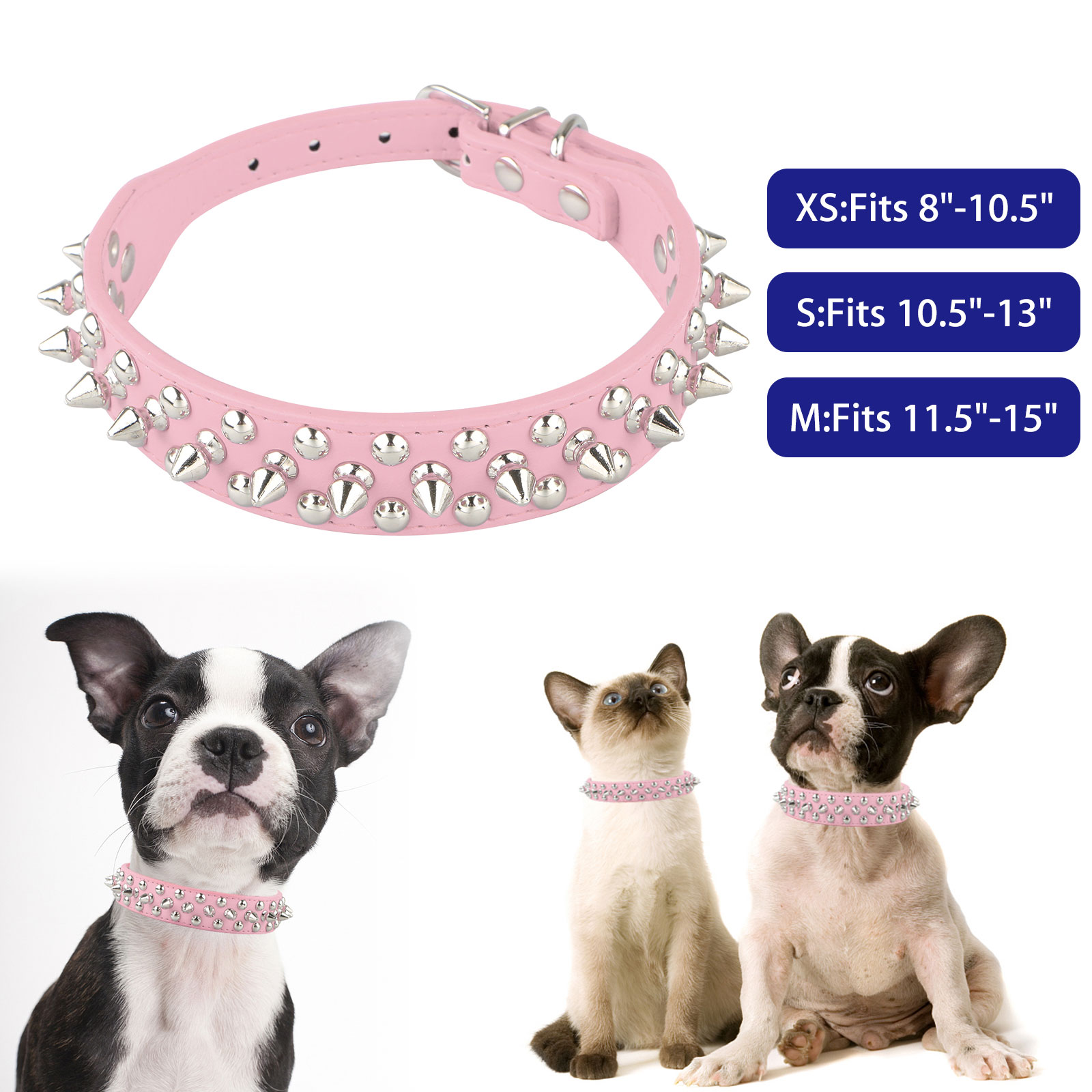 Spiked Studded Rivets PU Leather Small Dog Puppy Collars Soft for Chihuahua XS S