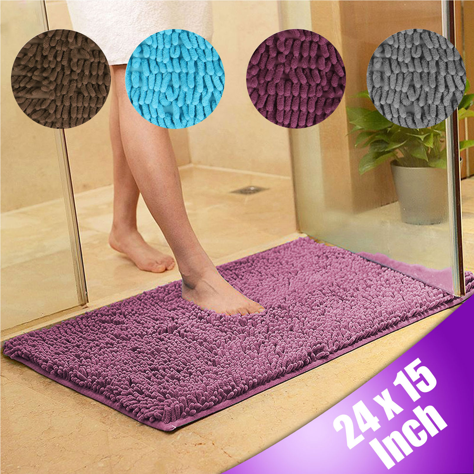 Soft Microfibre Shaggy Non Slip Absorbent Bath Mat Bathroom Shower Rugs