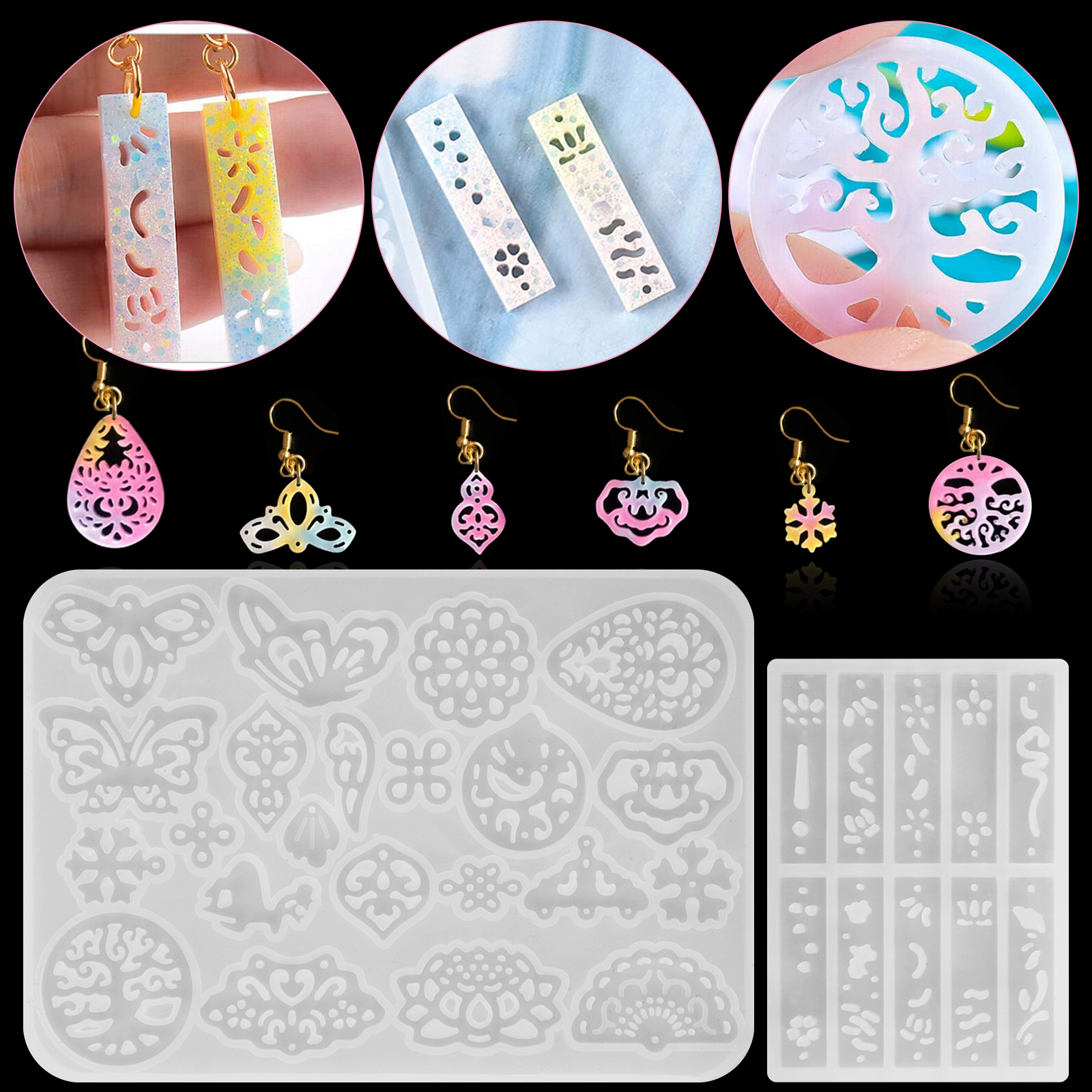 SkyAuks 31pcs Resin Jewelry Molds, Jewelry Casting Molds, Pendant Trays Making Kit, Silicone Molds for DIY Resin Pendants, Keychains, Earrings, Resin