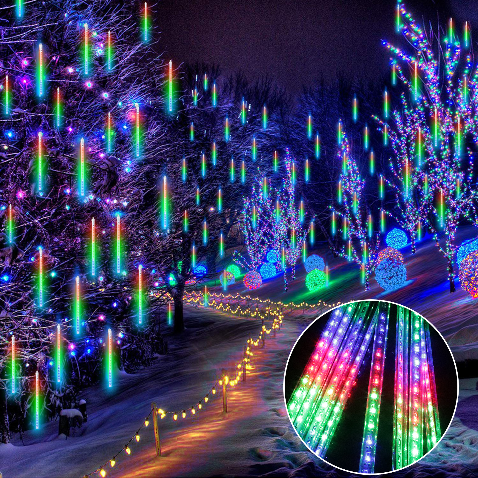 LED Rain Lights Waterproof Garden Light Xmas Tree Decors String Lamp Landscape 
