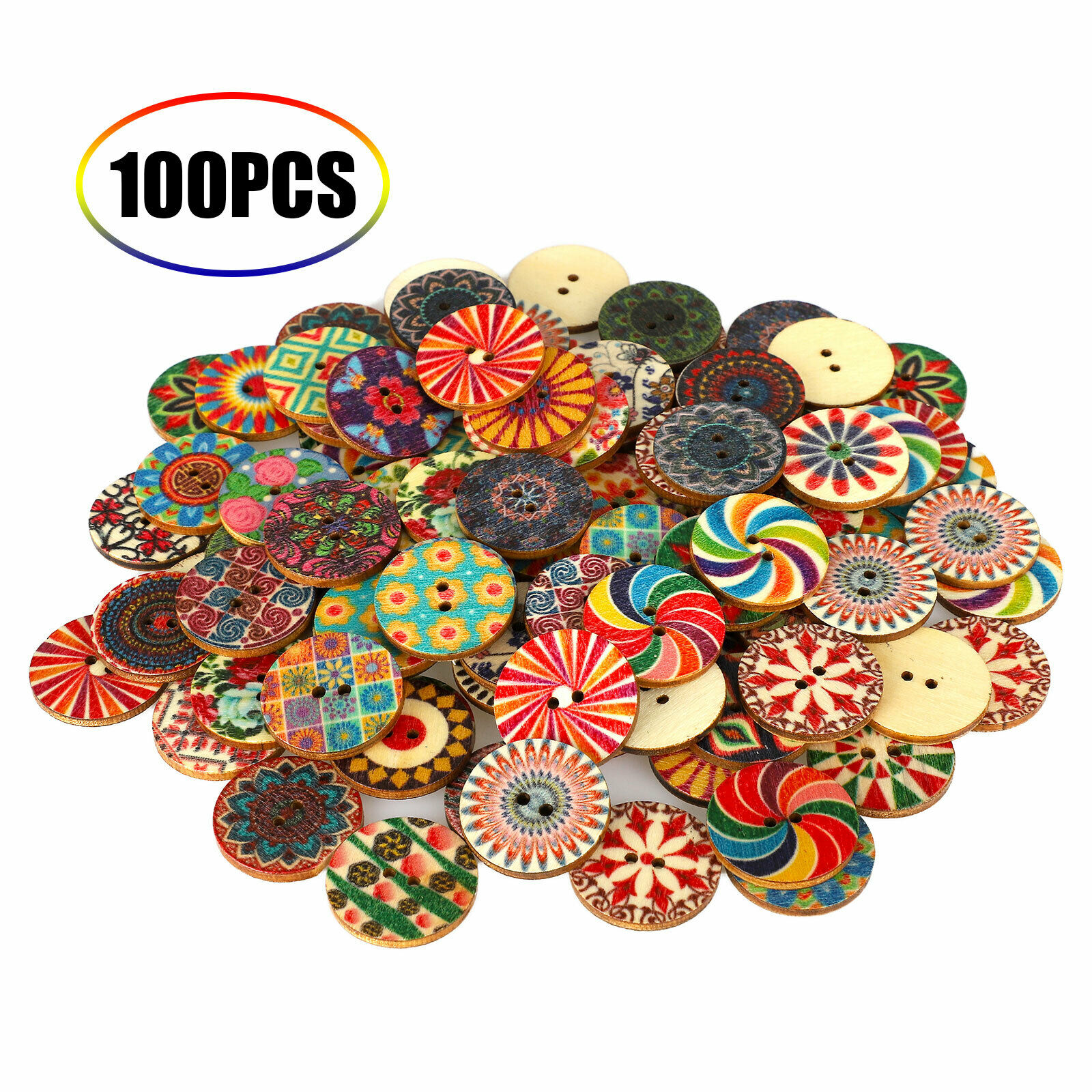 200Pcs/lot Flower Picture Wood Button 2Holes Mixed Color Apparel Sewing DIY Gift