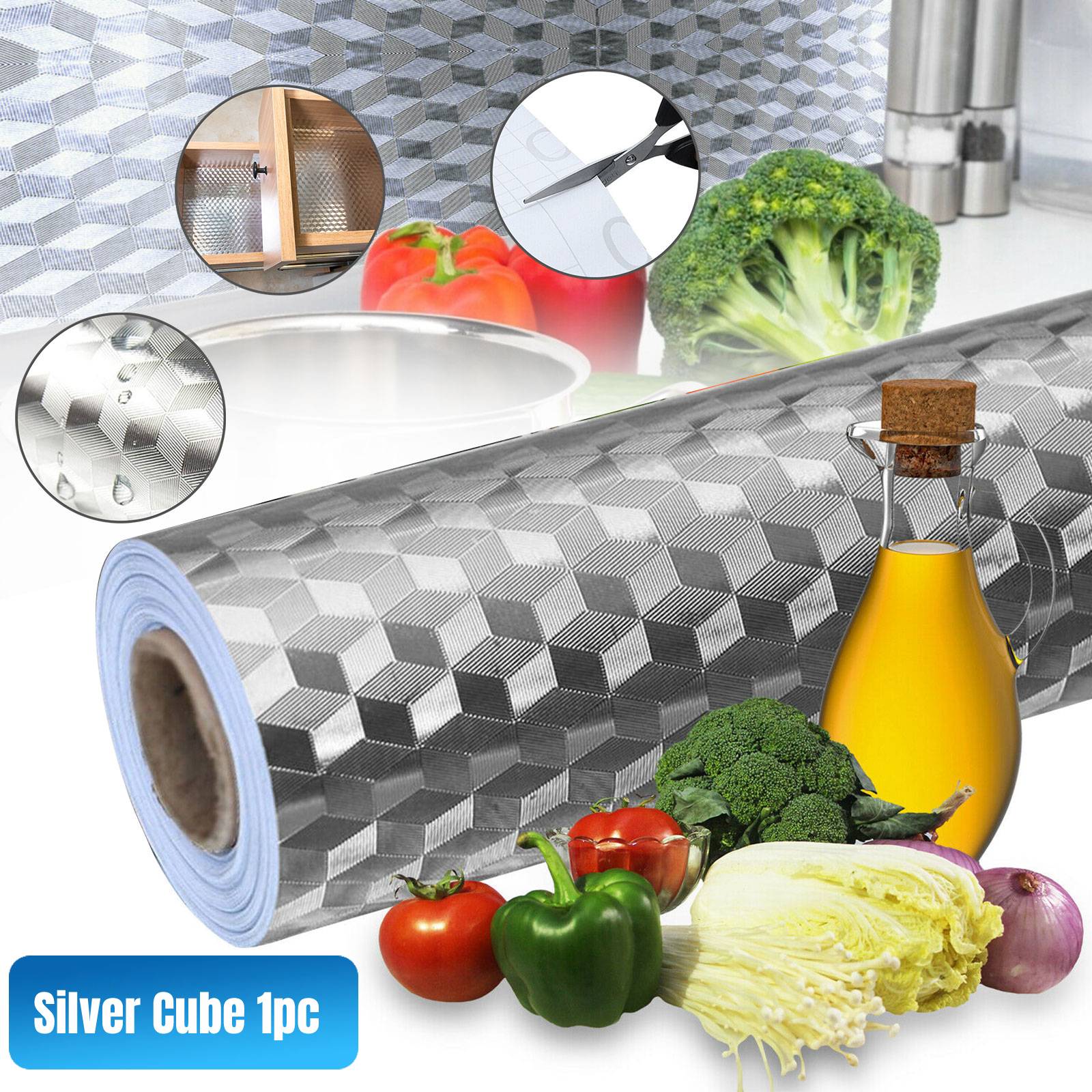 200cm Kitchen Wall Sticker Self Adhesive Waterproof Oil-proof Aluminum Foil Film