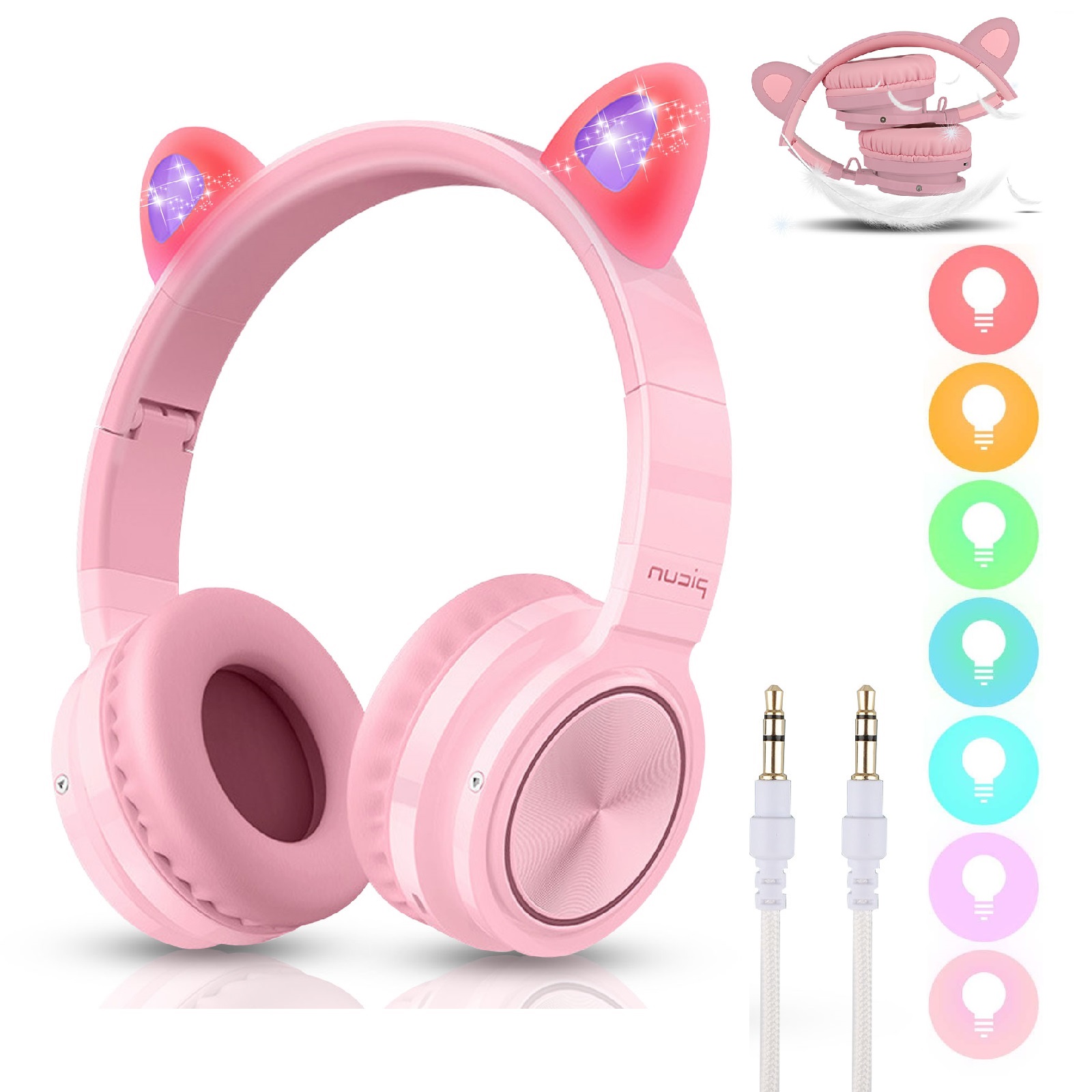 Rabbit Headband Stereo Headphones Microphone Portable Wired Headset for Kids Girls Mobile Phone iPhone Samsung Gift Black