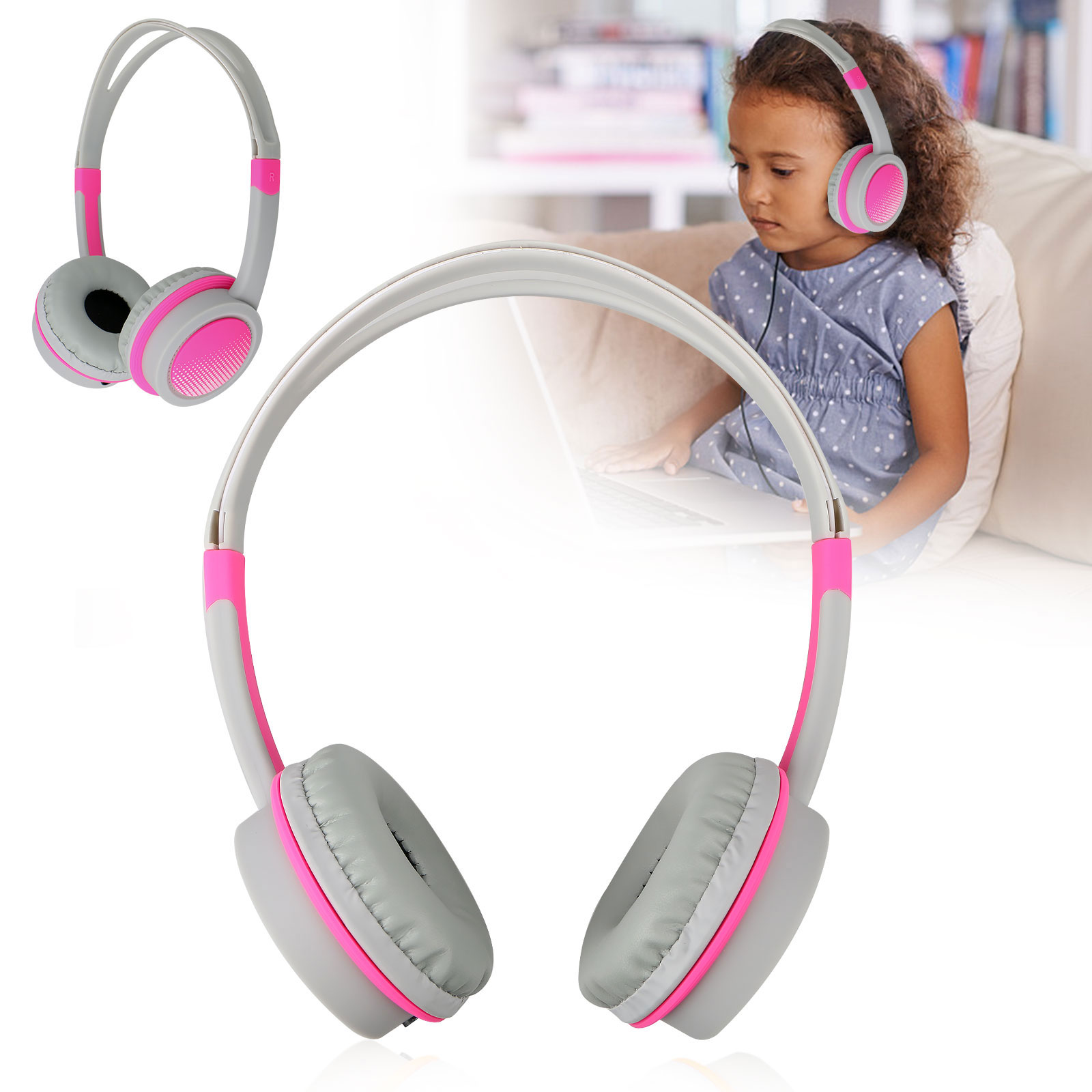 Adjustable Wired Headsets Kids Headphones 3.5mm Over Ear Earphone for Tablet MP3 