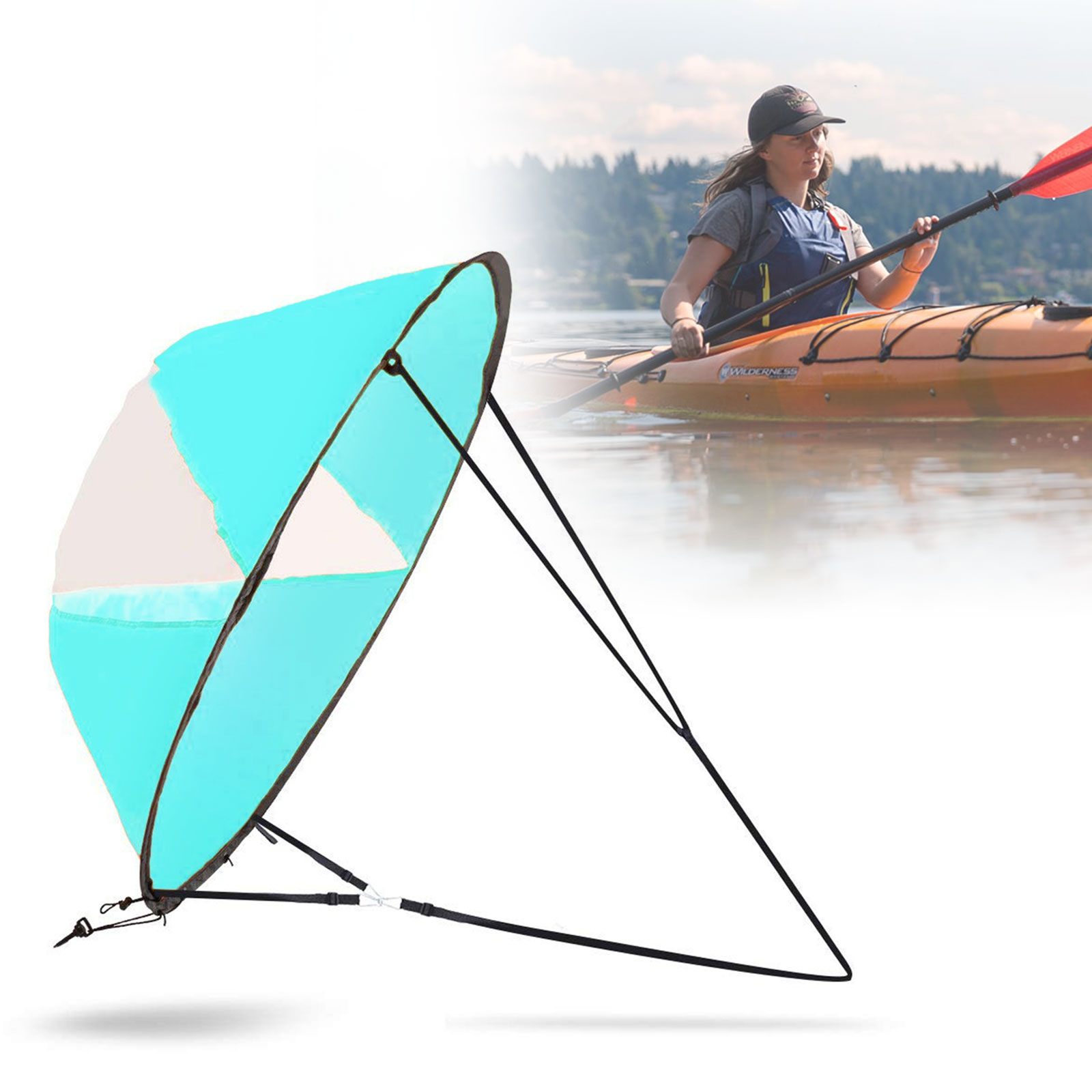 42" Portable PVC Downwind Wind Paddle Instant Popup Board Boat Kayak Sail w/ Bag 