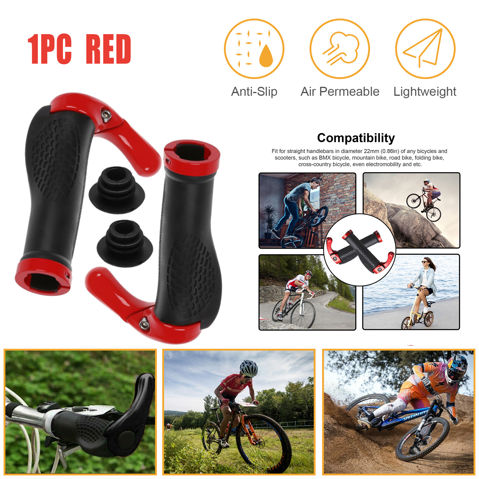 1/2Pair Bicycle Rubber Handlebar Cover Bike Grip Cover Anti-slip Handle Grip Bar