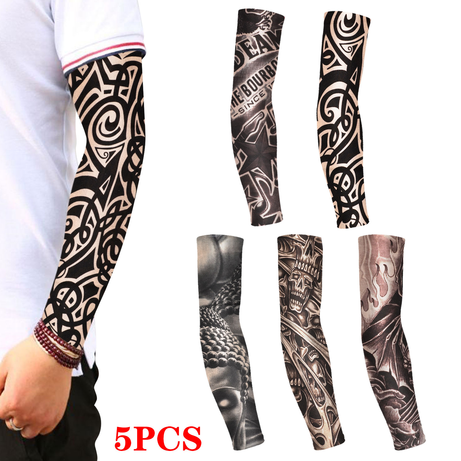 Details about   5 Pcs Arts Temporary Tattoo Sleeves Fake Slip On Arm Stockings Cooling Women Men 