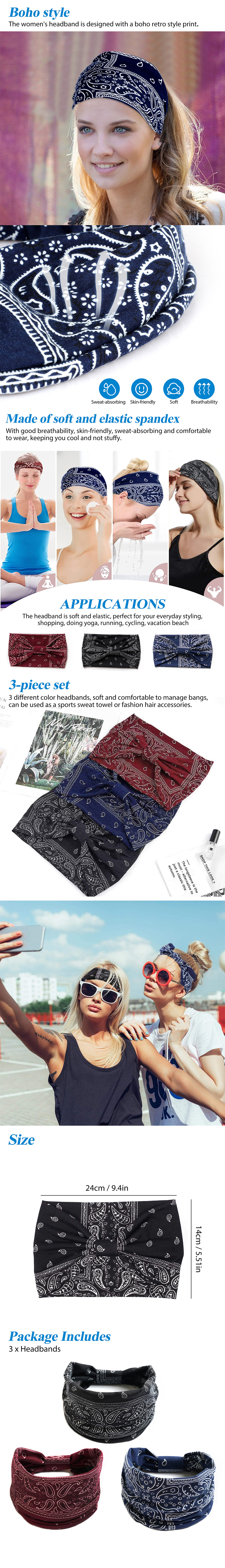 3 PCS Fashion Boho Headbands Stretch Soft Hair Bands Knotted  display picture 2