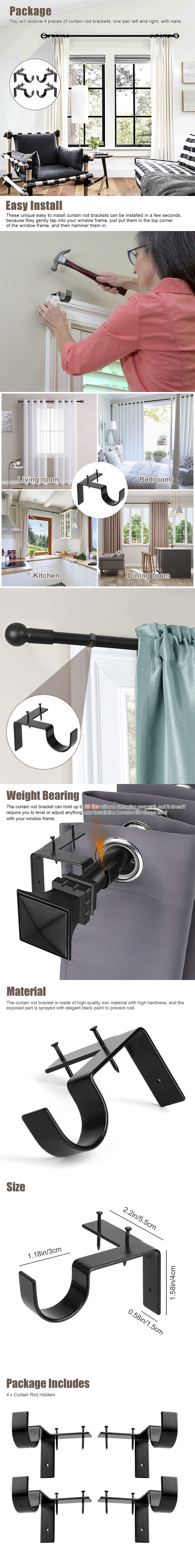 Wood Curtain Rod Brackets Single Hang – 2 To 6 Pcs Brackets For Right  Window Frames Curtain Rod Holders