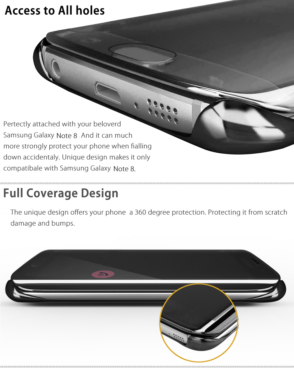 Luxury Mirror Clear View Slim Flip Case Hard Cover For Samsung Galaxy
