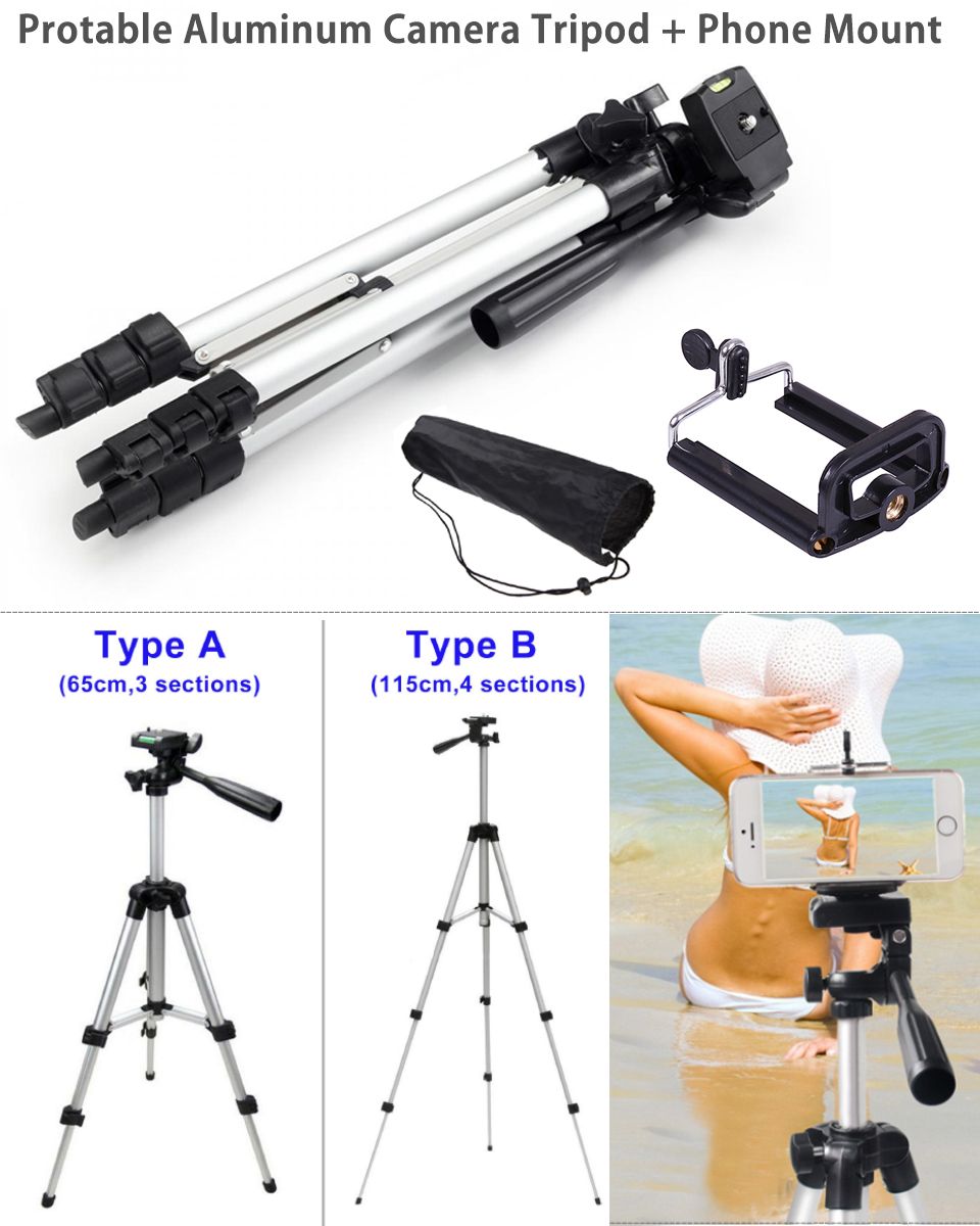 Portable Professional 360° Adjustable Camera Tripod Stand Mount + Phone