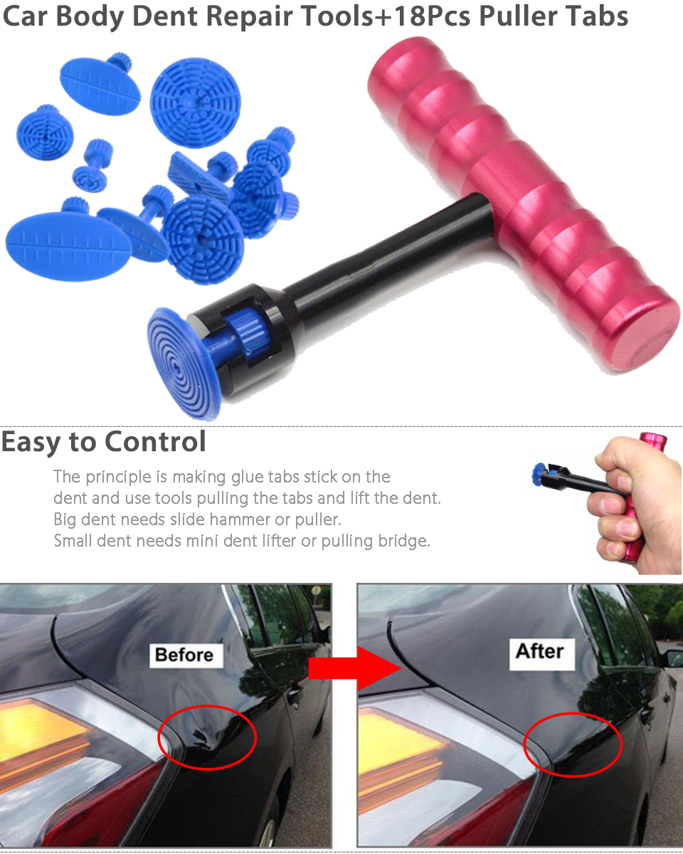 TBar Car Body Panel Paintless Dent Removal Repair Lifter Tool+18Pcs