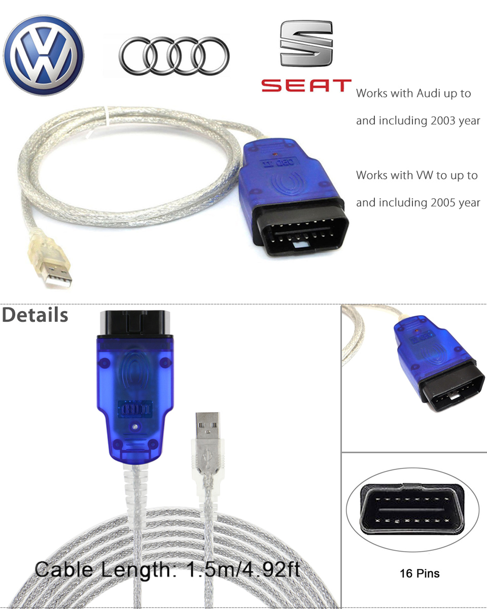 VCDS USB Cable Car Diagnostic Scanner OBD2 Tool FTDI 409.1 for